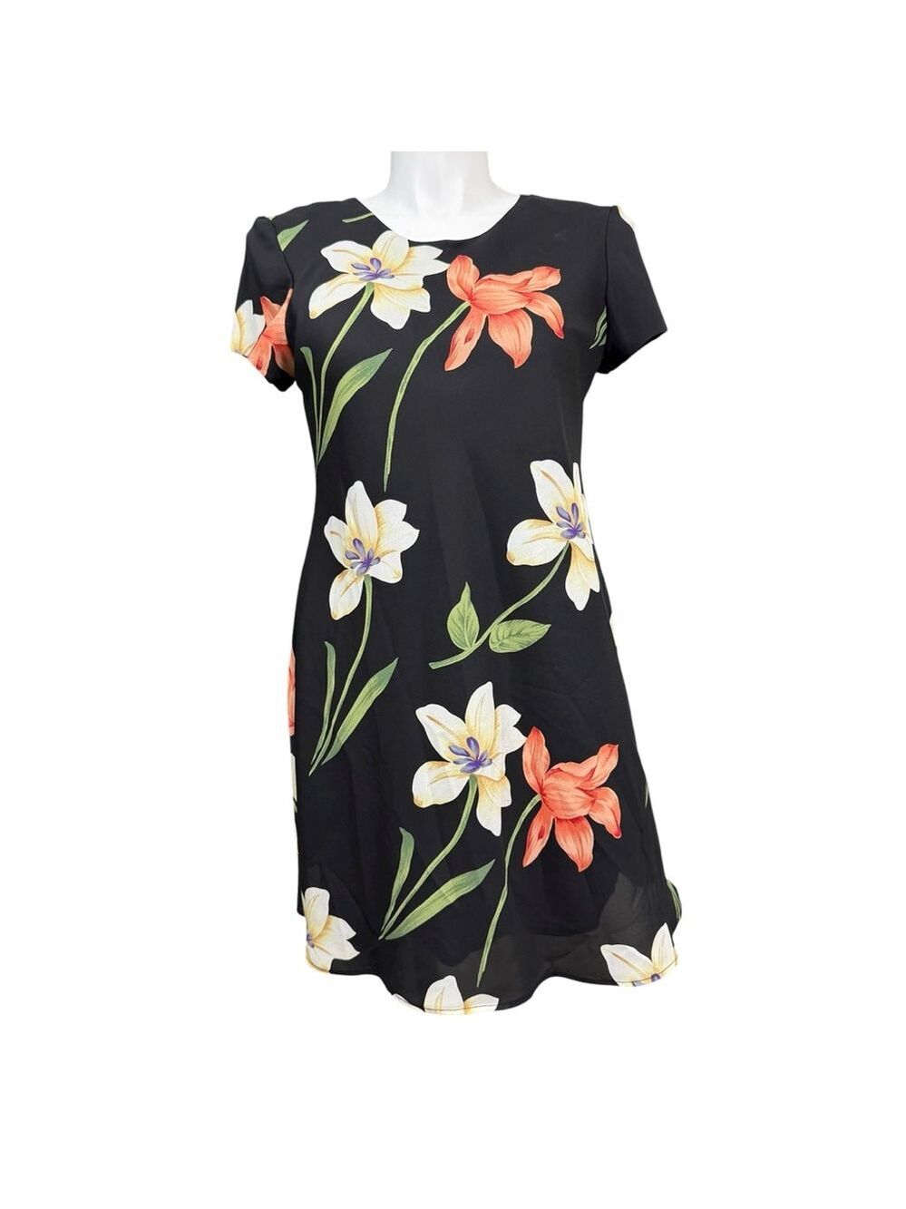 Vintage Jessica Howard Black Floral Short Sleeve Dress Size 12